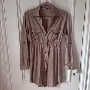 Women’s Coco & Tashi Long Sleeve Button Front Safari Style Dress Medium
